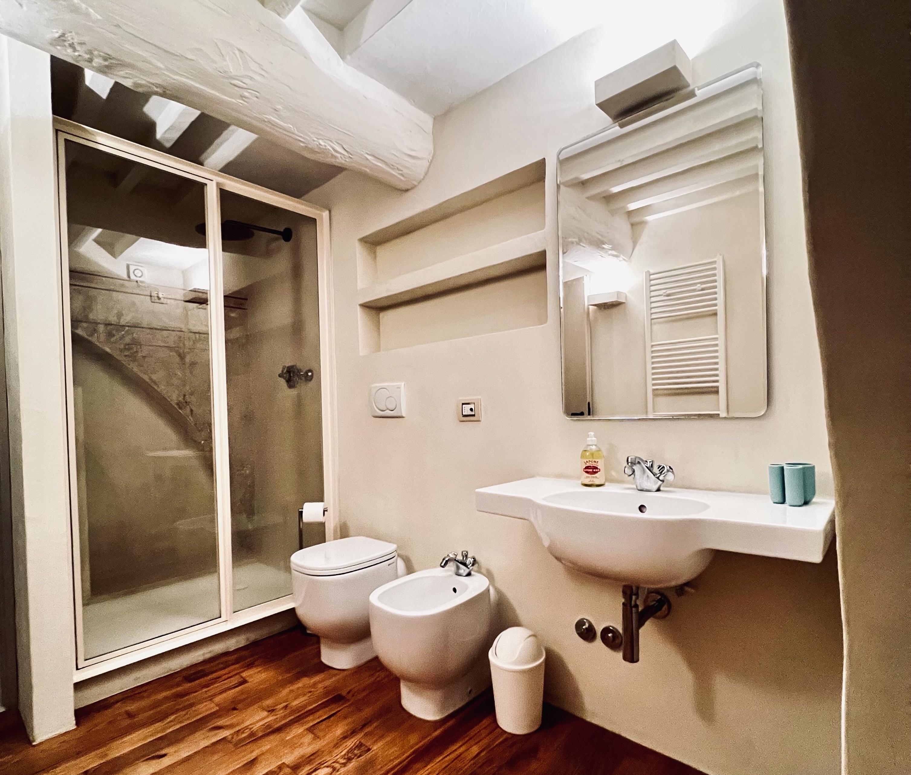 Modern bathroom with glass shower